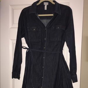 Adorable button down denim maternity dress